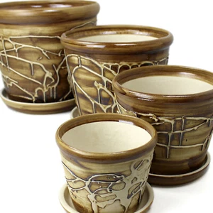 Keramik Blumen Topf - Blumentopf  - Pflanztopf - Übertopf mit Untersetzer 4 Gr. - Bild 1 von 10