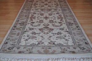 ON SALE 8' Hall runner TABRIS DESIGN finely woven handmade wool. beige grey - Picture 1 of 12