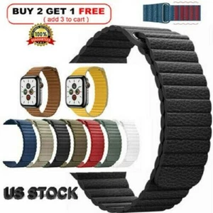 41 38 45 44mm Magnetic Leather Loop Strap Apple Watch Band Series 7 6 5 4 3 2 1 - Picture 1 of 37