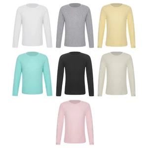 Girl's T-shirt Solid Color Tops Boys Bottoming Shirt Round Neck Kids Underwear - Picture 1 of 74