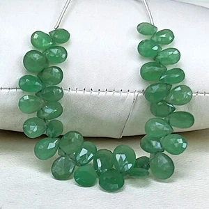 Natural Green Aventurine Quartz 7x5 to 10x7 mm Size Faceted Pear Briolette 4.5" - Picture 1 of 5