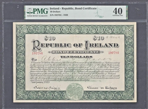 Republic of Ireland $10 1920 Bond PMG 40 Extremely Fine Cover