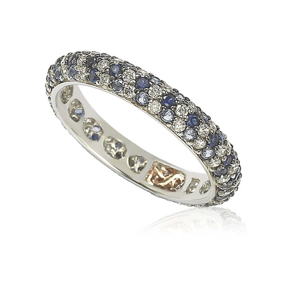 Suzy Levian Natural Sapphire & Diamond Accent Pave Eternity Band Gold - Image 1 of 1