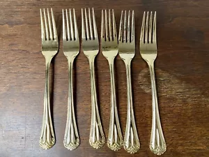 Hamptons Silversmiths 247 Gold Tone Flatware Lot Of 6 Forks Replacements - Picture 1 of 6