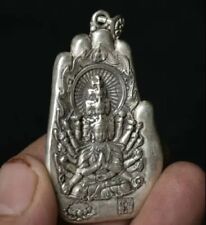 2.2" Old China Silver Buddhism 1000 Arms Avalokiteshvara of Goddess Hand Pendant