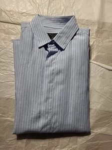 EuC Rag & bone striped shirt blue Cotton Linen 15 1/2 Handmade In New York - Picture 1 of 12