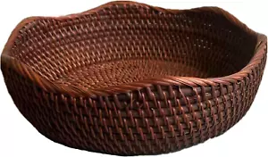 Handmade Rattan round Fruit Basket Food Storage Bowls Kitchen Organizer Snack Se - Picture 1 of 8