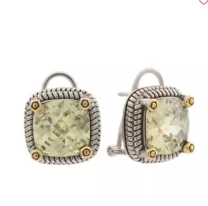 925 Sterling Silver, Gold Plated Rope Cushion CZ Earrings - Omega Post, 13.5mm, - Picture 1 of 14