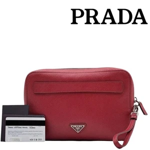 Bolso sin asas de cuero Prada Saffiano bolsa roja segundo bolso USADO de Japón 1104G - Imagen 1 de 20
