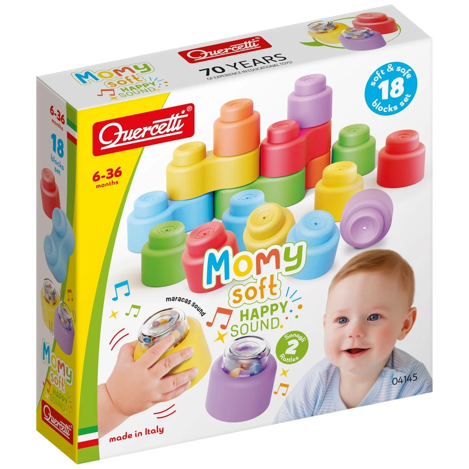 Quercetti MOMY Soft Happy Sounds 18 Pieces, Soft Plastic Construction Set with R - Image 1 of 4