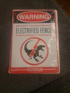 Sealed JURASSIC WORLD Park Warning Metal Sign 8x6" Electrified Fence Loot Crate - Picture 1 of 9