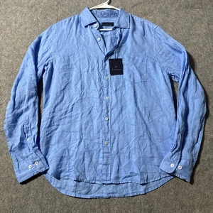 Toscano Linen Shirt Mens Medium Blue Long Sleeve Button Up NWT Pocket Beach New - Picture 1 of 7