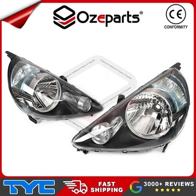 Pair LH+RH Head Light Lamp (Black) For Honda Jazz GD Series 2 2004~2008 GLi VTi - Image 1 of 4