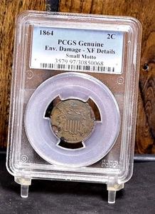 1864 Two Cent Piece - Small Motto - PCGS XF Details, Env. Damage (#60068-L) - Picture 1 of 12