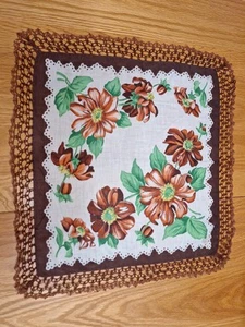 Vintage Crocheted Trim Handkerchief Hankie Doily Brown Fall Colors 15"x16" Vgvc - Picture 1 of 8