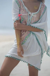 Miss June Paris besticktes Boho Fee Strandkleid OS skurrile Pailletten elfenbein - Bild 1 von 18