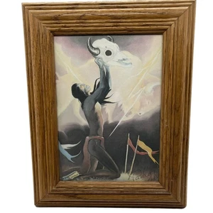 Paha Ska Vision Quest Framed Signed Print Oglala Lakota Artist Vintage Spiritual - Picture 1 of 7