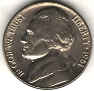1961 JEFFERSON NICKEL IN BU CONDITION: ~ PLEASE SEE THE SCAN    stk19 - Picture 1 of 4