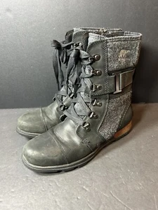 Stivali Moto Donna Sorel Major Carly Combat Grigio Nero Pelle NL2324-010 6,5 - Foto 1 di 9