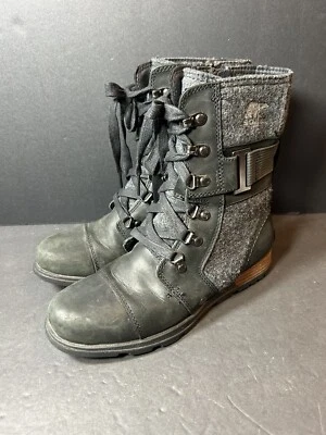 Botas de moto Sorel Major Carly Combat gris cuero negro NL2324-010 6,5 para mujer Foto 1 de 4