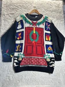 Lecomte Weihnachtspullover Vintage Handstrick Oversize Kuschelige Strickjacke Large - Bild 1 von 6