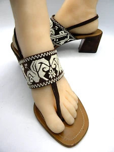 Miu Miu Ivory & Brown Block Heel Thong Slingback Sandals Sz 39.5 - Picture 1 of 13