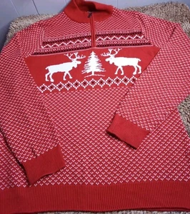 Foundry Moose Christmas Sweater 1/4 Zip Knit Pullover Sweater Big Tall Mens XLT - Picture 1 of 8