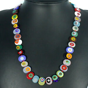 Murano Glass Necklace Multi Colour Thin Beads Millefiori Venice 49cm 