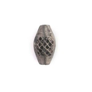 Antique Silver Bicone Filigree Bead 26x14mm Ghana African White Metal Large Hole - Picture 1 of 5