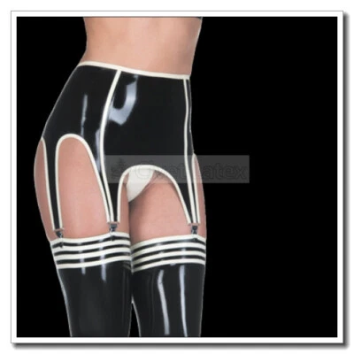 Liguero de látex cintura alta botones a presión espalda corte alto adornos blancos personalizar H1 Foto 1 de 4