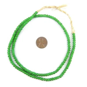 Green White Heart Beads 4mm Ghana African Seed Glass 24 Inch Strand Handmade - Picture 1 of 1