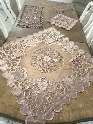 embroidery table cover Set 4 pic Fully velvet Bead Handmade Christmas Tablecloth - Image 1 of 4