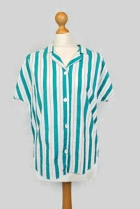 Vintage Turquoise Striped White Collared Button Up Short Sleeves Shirt Size 16 - Picture 1 of 12