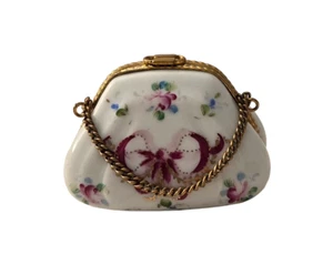 Frankreich Limoges Box Geldbörse, rosa Schleife mit Blumen - Bild 1 von 6