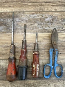 Vintage Screw Driver, Shears Set 4 Pieces 1940s Miller Falls/A. G. & J. Products - Picture 1 of 12
