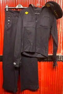 Vintage WWII US Navy Sailor Wool Uniform Naval Clothing Factory Cracker Jack Hat - Picture 1 of 24