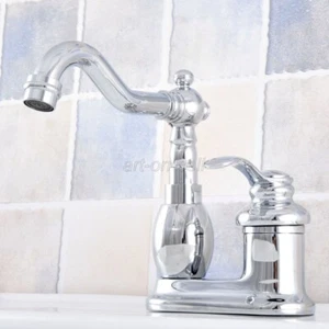 Polished Chrome Bathroom Vanity Sink Faucet 4" Centerset 2 Hole Basin Mixer Tap - Picture 1 of 9