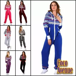 New Ladies Hooded Aztec Print Zip Up Jumpsuit All In One Playsuit Pyjama - Picture 1 of 16