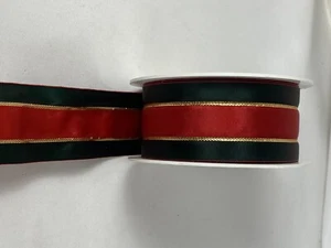 One and a1-1/2” sheer ribbon holiday red green gold - Picture 1 of 5