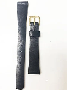 Vintage Schwarz Echt Kalb 14R Schwarz Band 14mm Edelstahl Gold Schnalle Band - Bild 1 von 2