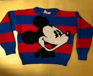 Mickey Mouse Vintage Sweater Acrylic Disney 90’s measurements size 6 Retro strip - Picture 1 of 11