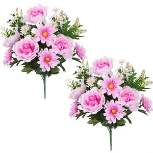 Artificial Cemetery Flowers for Grave 2 Bundles 18.5'' Artificial Peony Geber... - Picture 1 of 7
