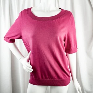 Talbotts Neu Magenta Rosa Einfarbig Strick Damen Kurzarm Pullover Gr. XL - Bild 1 von 12