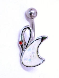 Belly Ring Animal Bird Swan Opal Glitter Gem Non Dangle Naval Steel # - Picture 1 of 3