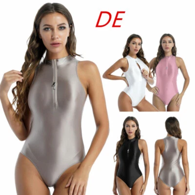 Sexy Damen Glossy Badeanzug Badeanzug Glänzende Bodysuit Reißverschluss Bademode - Bild 1 von 2