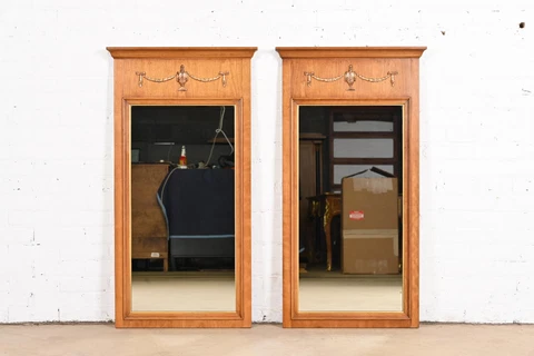 Henredon Louis XVI Neoclassical Cherry Wood Wall Mirrors, Pair Cover