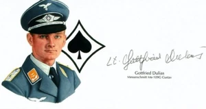 Gottfried Dulias signed Cut Signature GOE Lithographie WWII German ME-109G Pilot - Bild 1 von 1