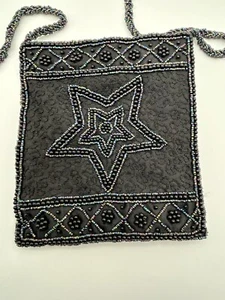 Handmade Beaded Black & Silk Women's Purse Party Wear Sling Purse 7"x 6.5" Dress - Picture 1 of 5