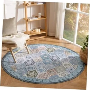 Vintage Collection Round Area Rug 6ft, Washable Non 6' x 6' Blue Teal/Multi - Picture 1 of 7