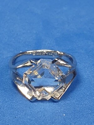 Кольцо PARK LANE регулируемое серебристое, прозрачный стеклянный камень размер 6,5  - Изображение 1 из 4